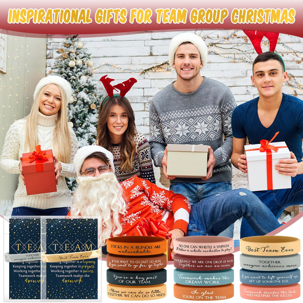 XunYee 48 Sets Team Appreciation Gifts for Employees Motivational Quote Silicone Bracelets Inspirational Card Office Gifts for Coworkers Staff Volunteer(Active Color)