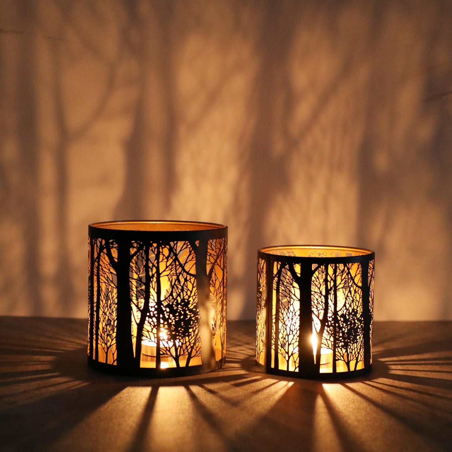 Set of 2 Tealight Candle Holder, Candle Holder with Pattern of Trees Forest, Romantic Mosaic Tea Light Holder Cup for Table Centerpieces, Christmas, Birthday Party, Home Decor