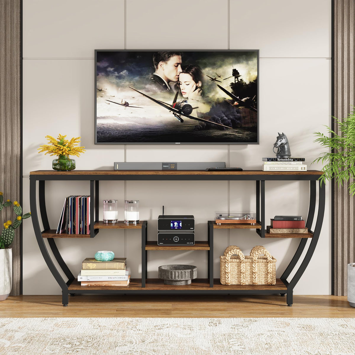 Tribesigns 70.9 Inch Long Sofa Table with Shelves, Rustic Console Table with Storage, Industrial Entryway Table TV Stand, Behind Couch Table Accent Tables for Living Room, Hallway, Foyer