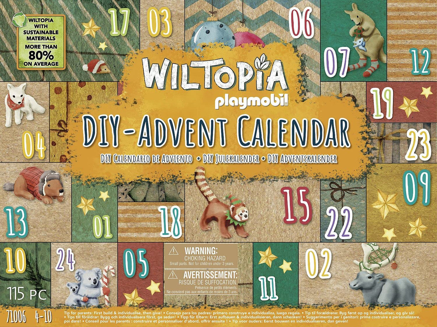Playmobil Wiltopia 71006 DIY Advent Calendar - Animal Trip Around the World, Includes 23 Animal Toys from Around the World, Sustainable Toy for Children Ages 4+