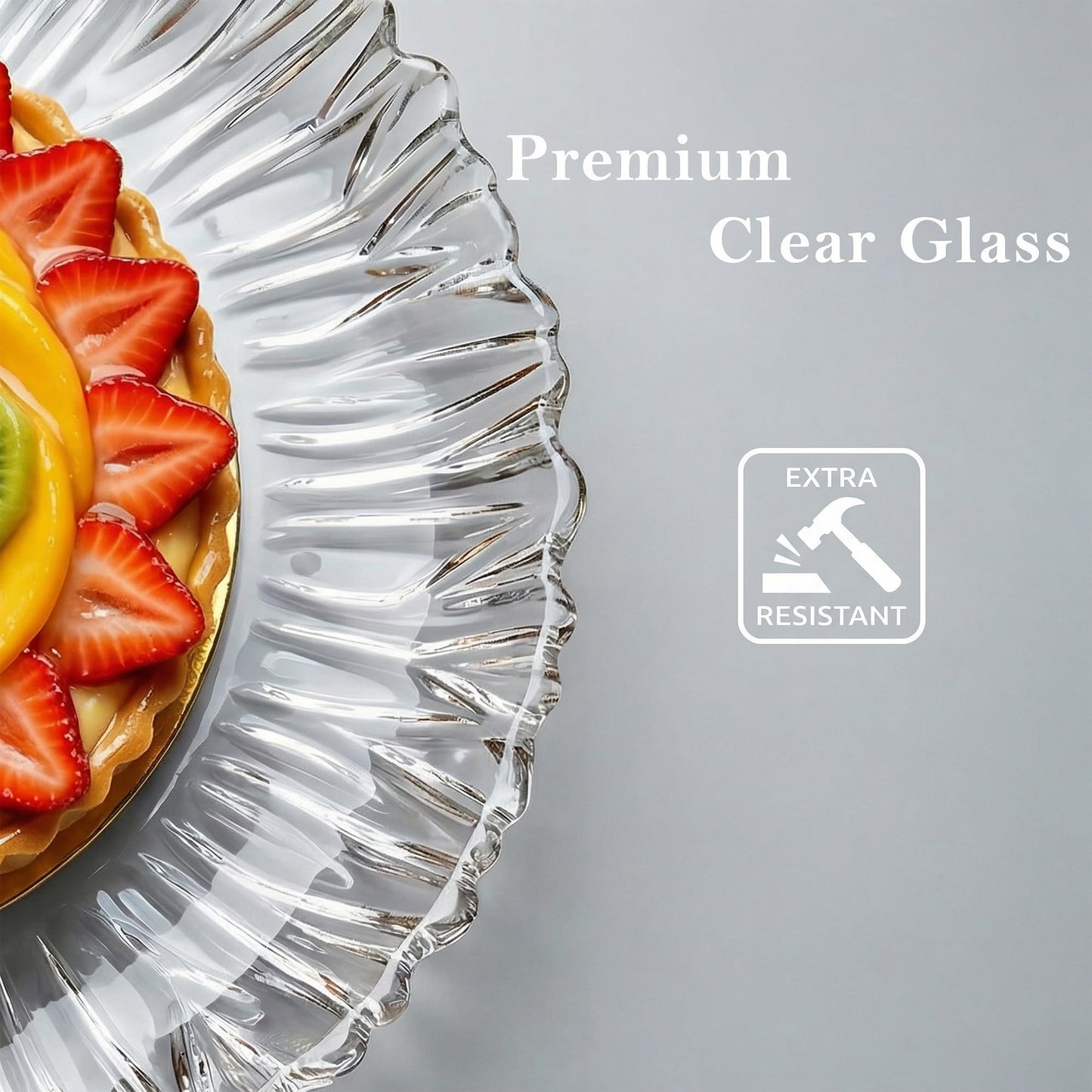 Large Glass Serving Platter 12.5” (31.5 cm) – Elegant Clear Presentation Plate for Cake, Desserts, Cheese, Appetizers & Table Decor (Ribbed 12.5”)