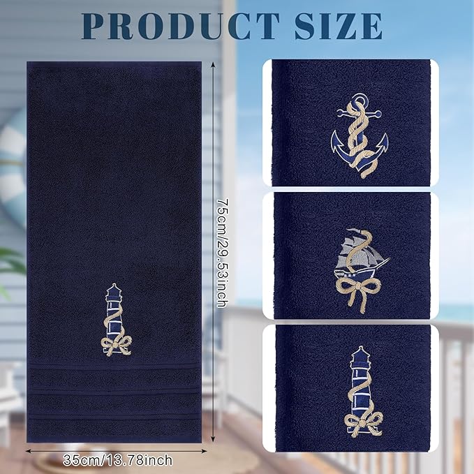 3 Pack Coastal Nautical Hand Towels