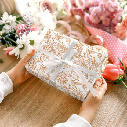 FYSUIMU Orange Floral Wrapping Paper -Mini Roll- 17 In x 32.8 Ft Chinoiserie Birds Flower Gift Wrap Paper for Wedding Baby Shower Birthday Party Wrapping Supplies