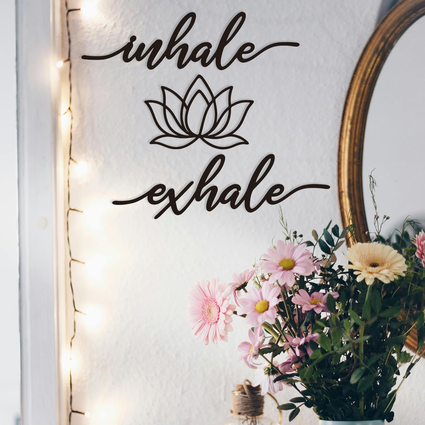 Inhale Exhale Wall Art Meditation Room Zen Wakk Decor Black Metal Yoga Sign Decorative Spiritual Decor for Living Room Bedroom Shelf