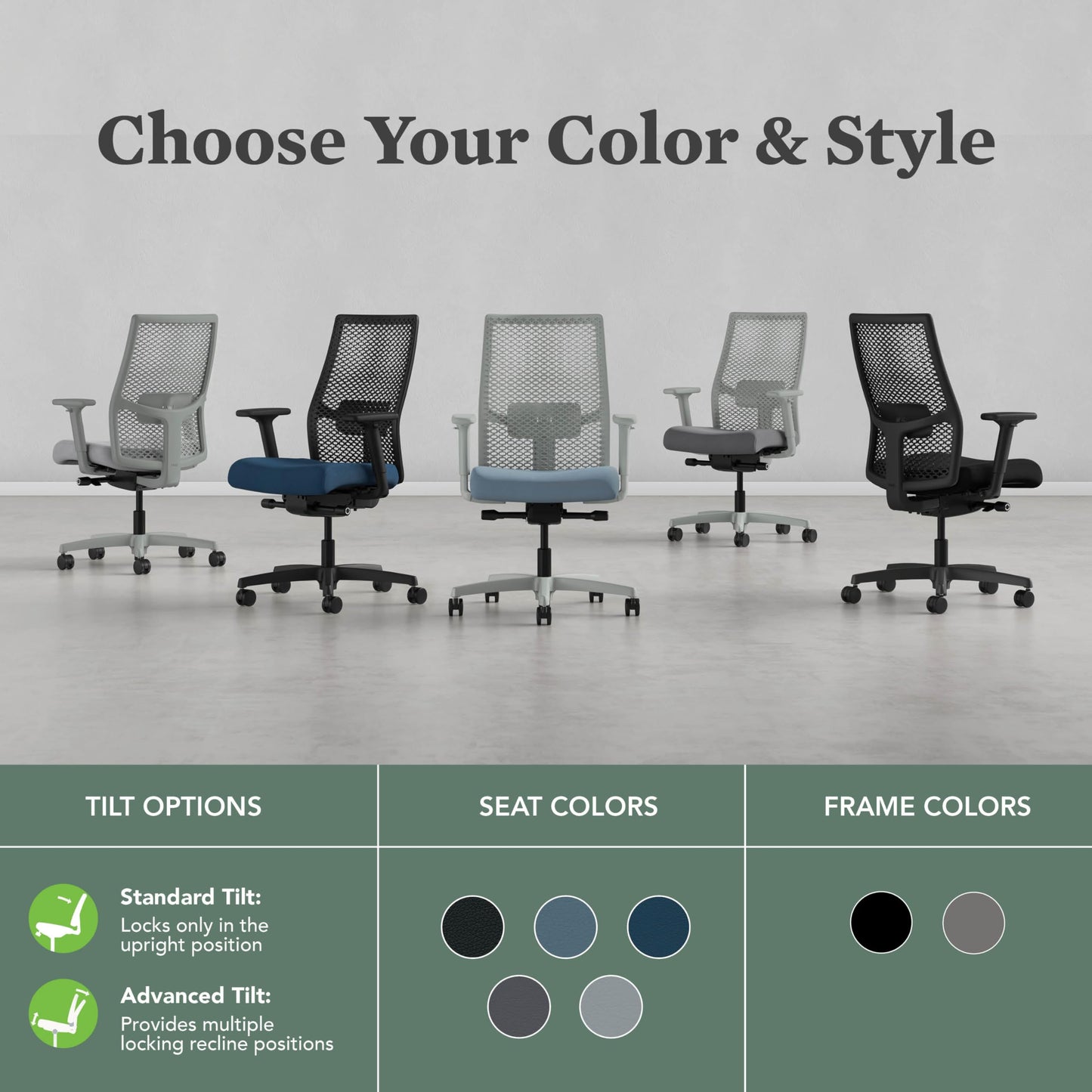 HON Ignition 2.0 ReActiv Ergonomic Office Chair, Mesh Desk Chair with Lumbar Support, Advanced Synchro‑Tilt, Height and Width Adjustable Arms, Swivel Wheels, Black Frame, Ocean