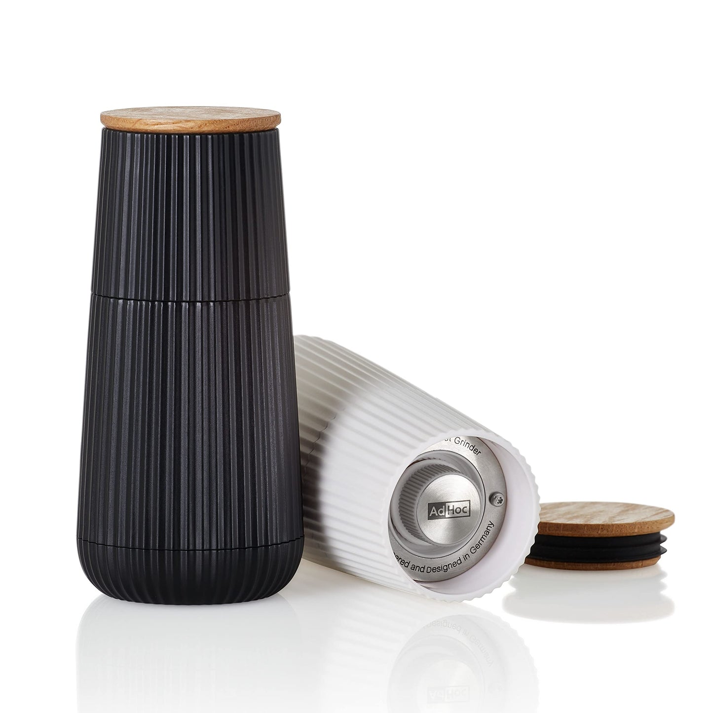 AdHoc Scape Salt & Pepper Mill Set - Salt & Pepper Grinders with Ultra-Sharp Grinding Mechanisms - Refillable Mills & Spice Shakers with Adjustable Grinding - Black & White