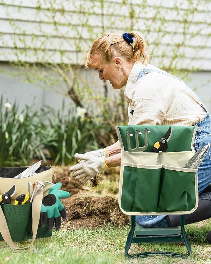 Garden Kneeler and Seat Heavy Duty, Upgraded Widened and Thickened Gardening Stools for Seniors, Foldable Gardening Bench Ergonomic Design, Effective Relief of Knee and Back Pain, Gift for Gardeners