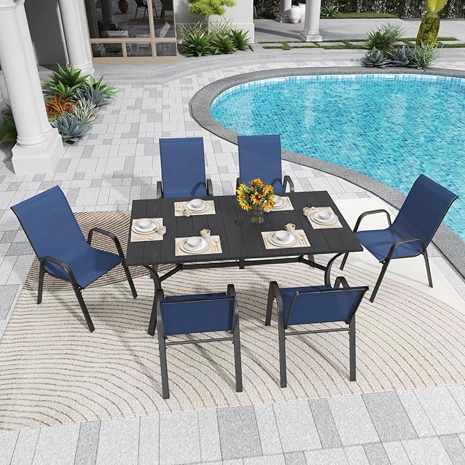 Patio Chairs Set of 6, Stackable Outdoor Dining Chairs for All Weather Textilene Fabric & Metal Frame, Outdoor Chairs Set for Backyard Deck Garden