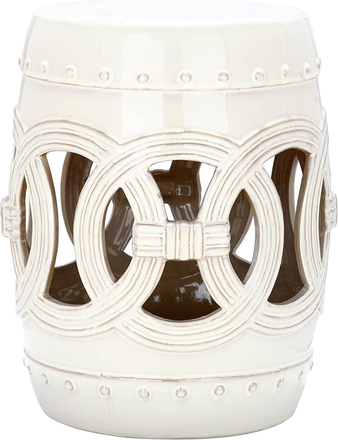 SAFAVIEH Home Collection Double Coin Cream Ceramic Indoor/ Outdoor Decorative Garden Stool (Fully Assembled)