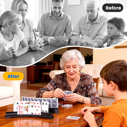 GHERPTE Stackable Card Holder, Double Layered Playing Card Holder Organizer Tray, 4 Pack Storage Case for Seniors, Adults, Arthritis Patients and Kids (Black)