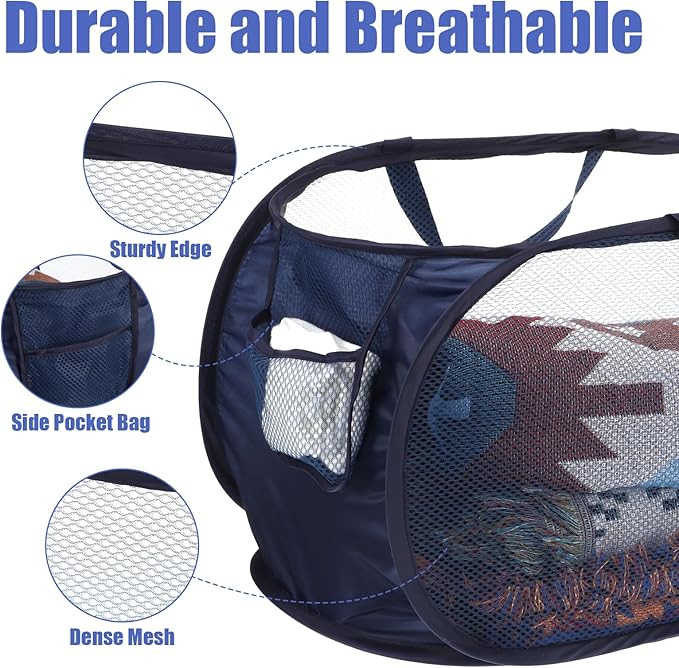 5 Pack Pop-Up Mesh Laundry Basket, 5 Colors Pop Up Mesh Hamper, Open Laundry