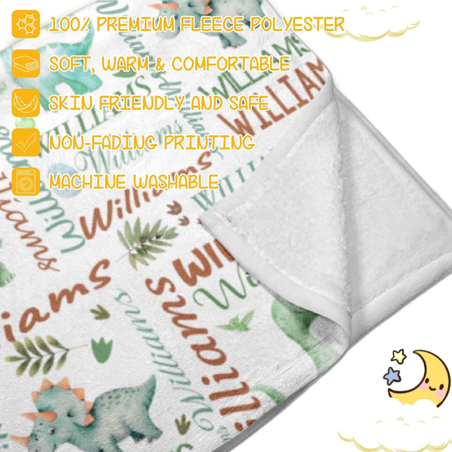 PUREFLY Personalized Baby Blanket - Custom Name Blanket for Girls & Boys, Super Soft Plush Fleece