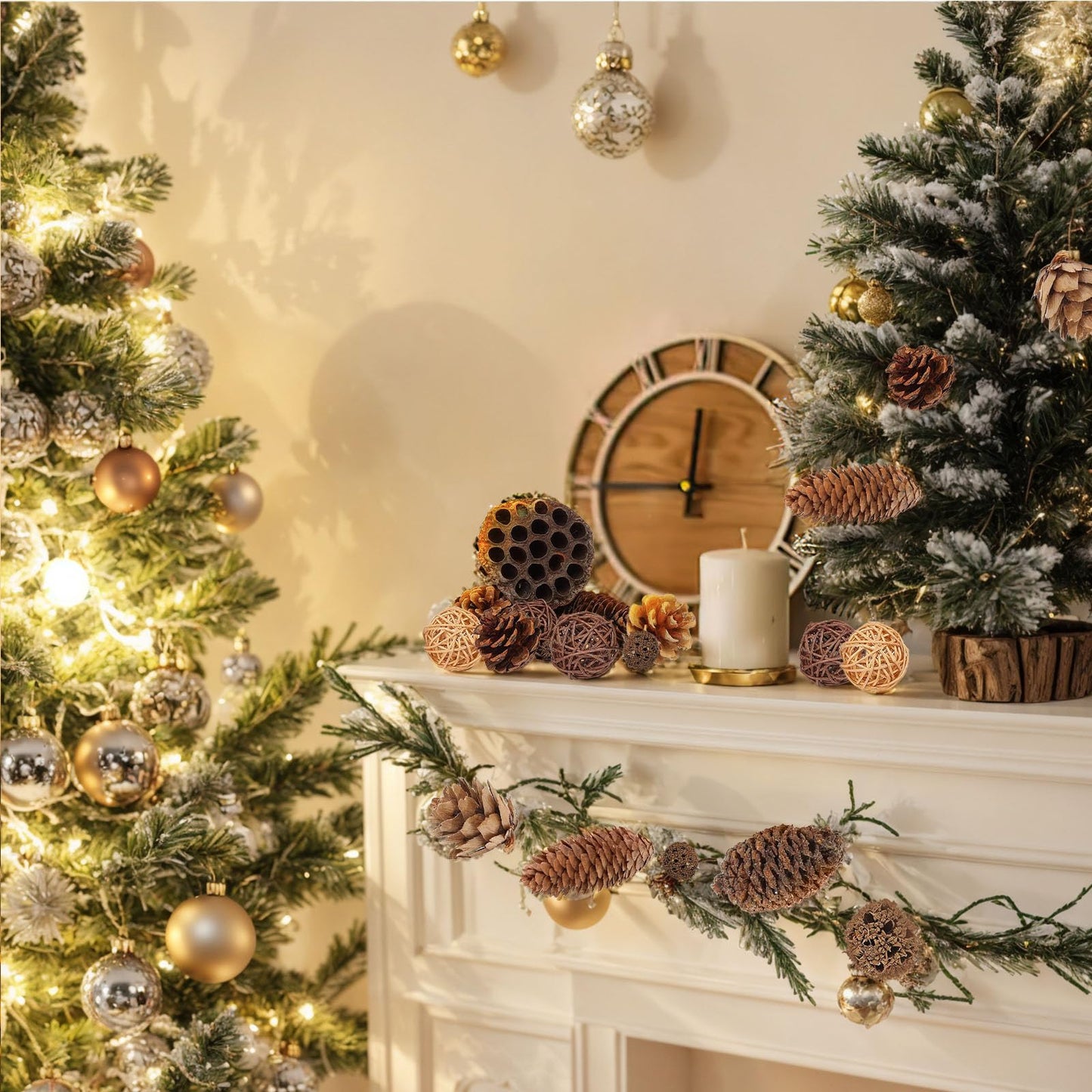 DomeStar 38PCS Christmas Pine Cone Set, Artificial Acorns Berry Craft and Natural Pinecones Ornament Pine Picks Fake Fruit Decor Fall Decorating Kit