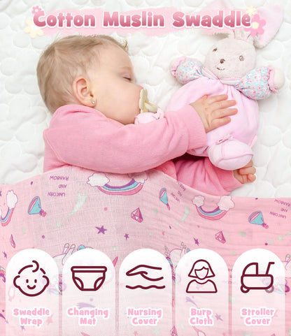 Golray Baby Shower Gifts for Girls, Baby Girl Gifts Baskets with Rattle, Blanket/Bodysuit Set, New Born Essential Stuff, Gender Reveal Ideas Infant New Born Baby Girls Gift Basket