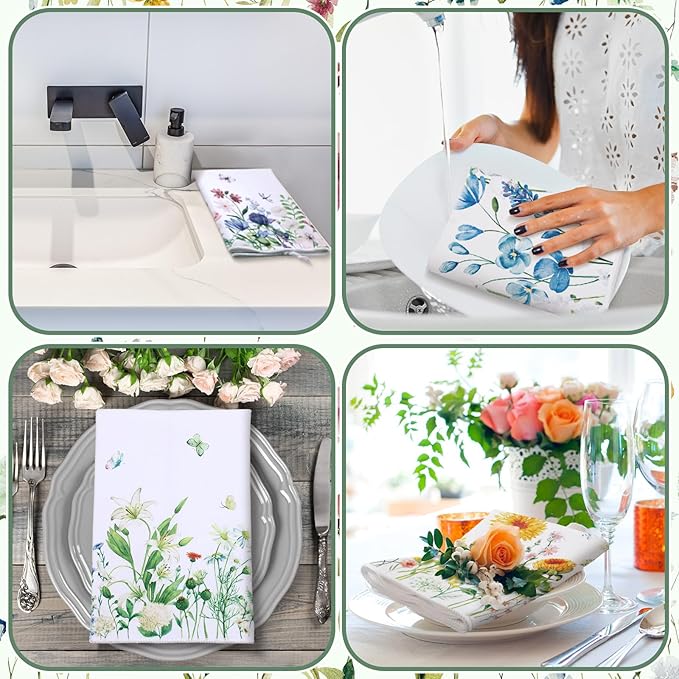 Geyoga 6 Pcs Spring Floral Kitchen Towels Flamingo Dish Hand Towels Sunflower