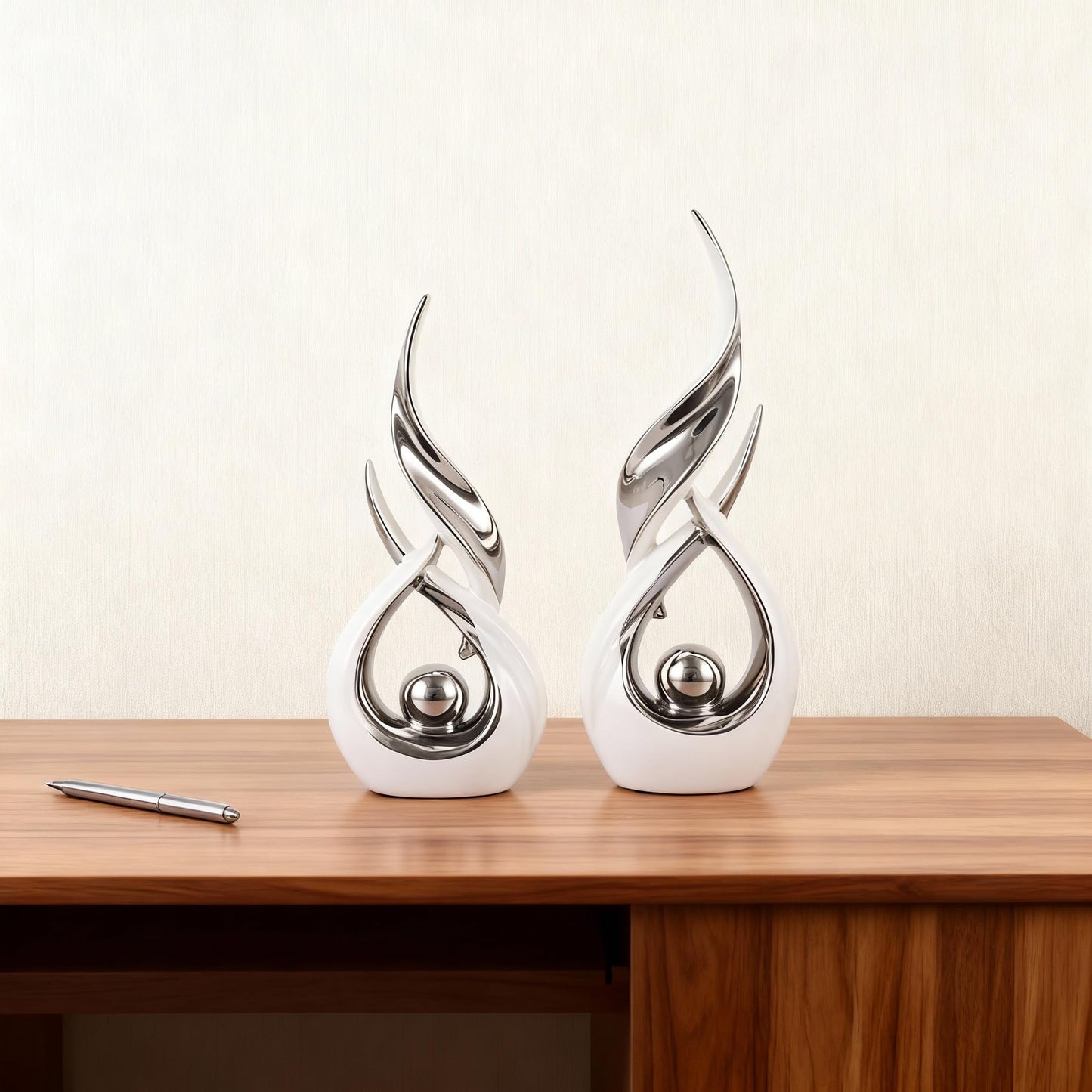 DOVDOV 2-Piece Abstract White and Silver Home Decor, Ceramic Abstract Sculptures, Modern Art Pieces, Suitable for Room Coffee Tables, Office Bookshelves, Dining Table Centers, entryway Decor.