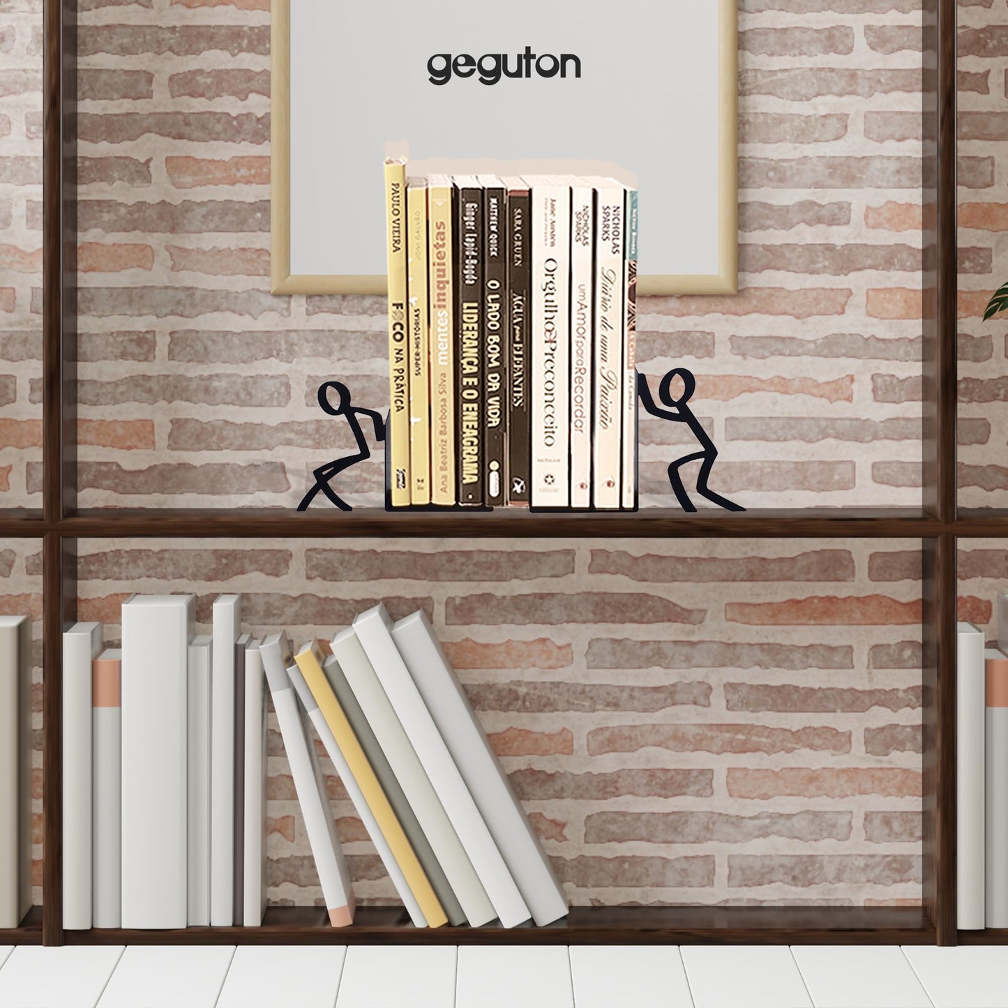 Figurine Bookends with Book-Holding Characters - Steel with Epoxy Coating - Decorative Pair of Book Holders for Shelves, Desk, and Office - Black – Geguton