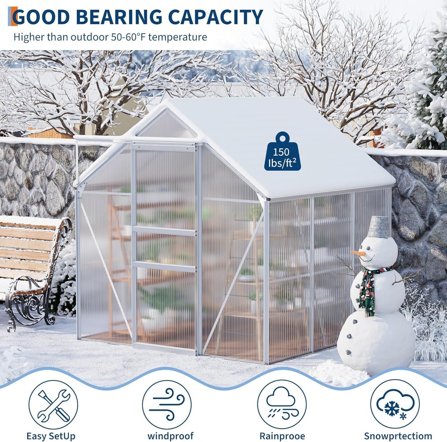 6 x 6 ft Polycarbonate Green Houses with Aluminum Frame for Outside - Heavy Duty Walk-in Greenhouse with Sliding Door and Adjustable Roof Vent for Backyard,Garden