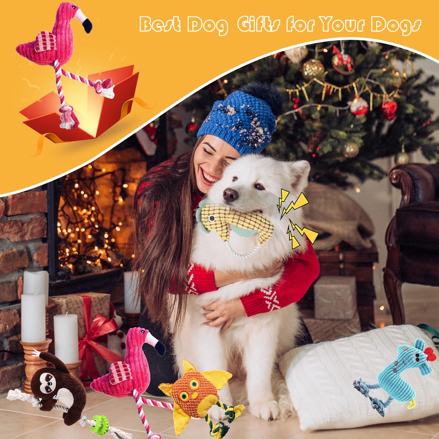 MRSOHRET 5 Pack Plush Dog Toys with Rope, Squeaky Dog Toys, Tug of War Dog Interactive Toy, Durable Dog Chew Toys for Large Dogs & Puppies