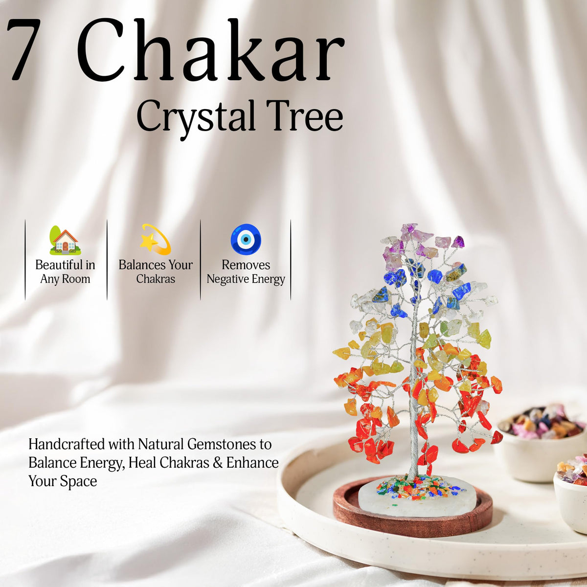 YATSKIA 7 Chakra Tree of Life Crystal Tree | Birthday Gifts for Women | Healing Crystals Gemstone Tree | Crystal Gifts for Mom | Home Office Decor | Handcrafted Unique Gifts