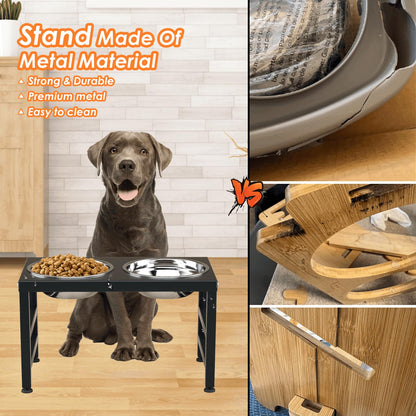 ADENGL Metal Raised Dog Bowl Stand for Dogs, Stronger Elevated Dog Bowls with Sprill Proof Mat, Dog Food & Water Bowls 25.4cm (1200ml-Stainless Steel Bowls, Mat-40 * 60cm)