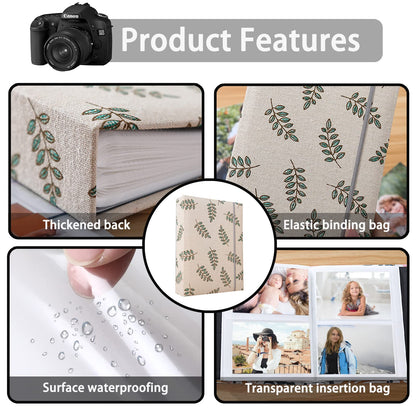 Photo Album 4x6 200 Photos Linen Cover Picture Photo Book for Family Wedding Anniversary Baby Vacation (200 Photos (4x6), Green Leaves)