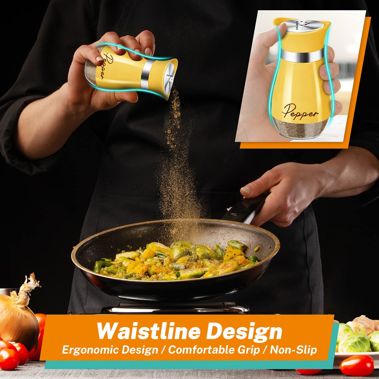 Yellow Salt and Pepper Shakers Set with Holder,4 oz Cute Kitchen Decor and Accessories Farmhouse Gadgets Table Housewarming Gift Thanksgiving Christmas Decor Refillable Design (Yellow)