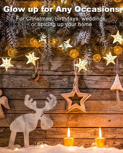 JOLYMOLY Star String Lights Plug in, 59 Ft 100 LED Star Fairy Lights with Remote Timer, Connectable Waterproof for Bedroom Wedding Party Indoor Outdoor Décor, Warm White