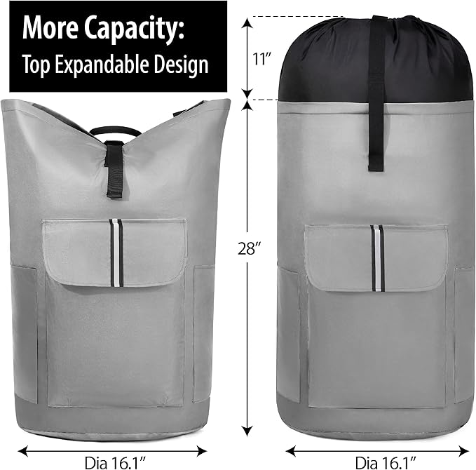 BeeGreen Grey-Laundry-Bag-Backpack-Extra-Large-Heavy-Duty, 125L Portable Travel