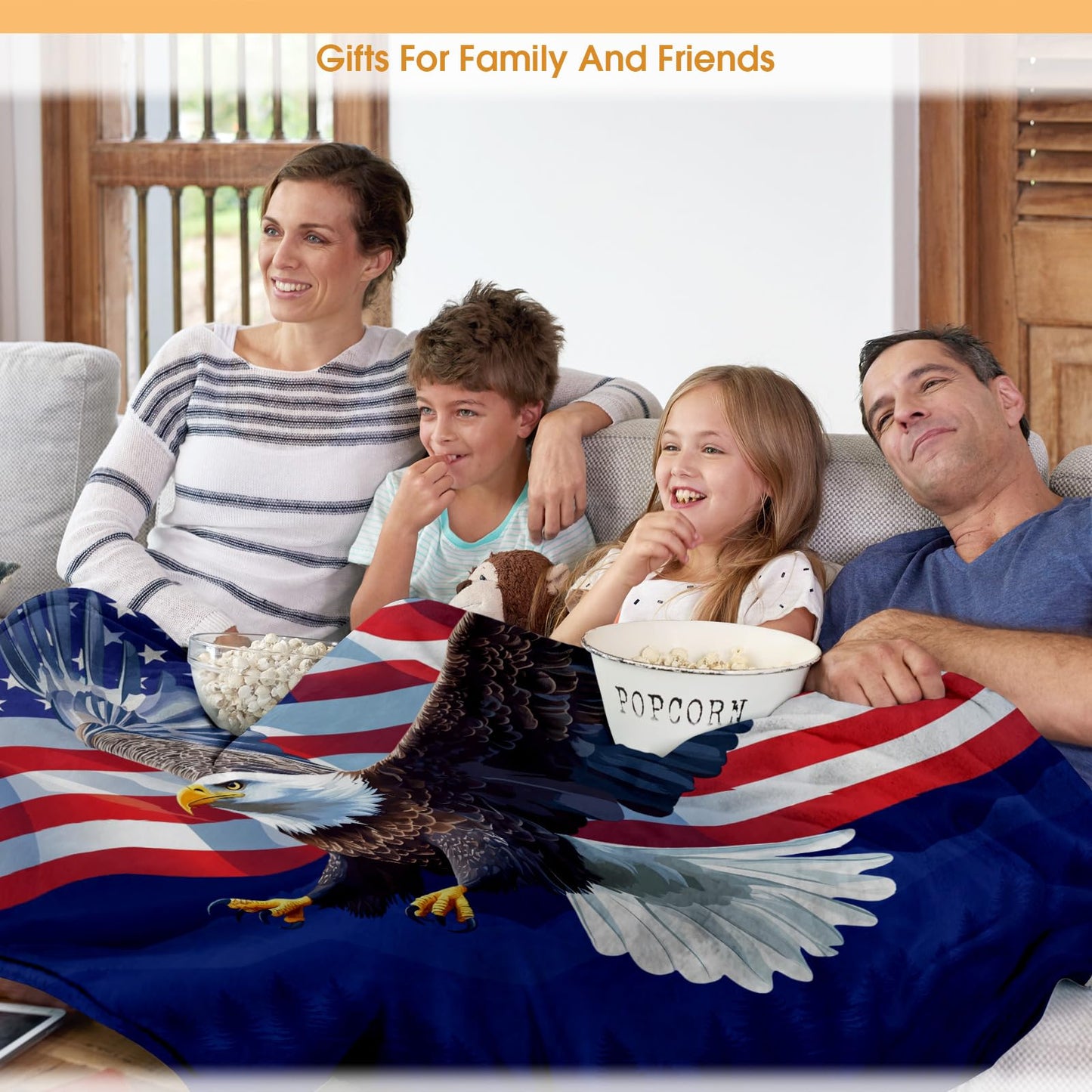 Hohoto Veteran Gifts for Father Dad Men, American Stars Flag Eagle Throw Blanket Present for Veterans Day Retirement Birthday Christmas 50"x60"