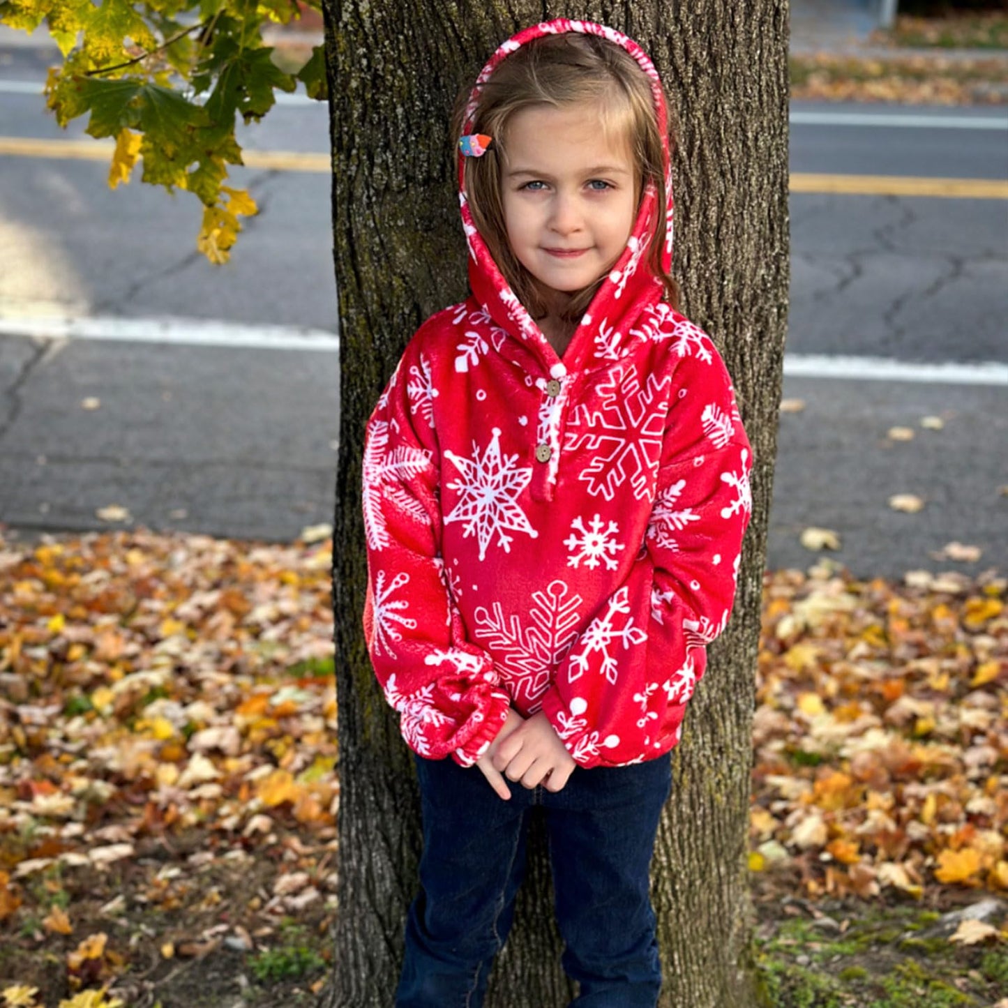 TUONROAD Red Snowflake Hoodies for Teen Girls 10 12 Years Fuzzy Sherpa Oversized Pullover Sweatshirt Size 13 14 Young Girl's Cute Button Cropped Tops Tee Children Juniors Christmas Party Outfits