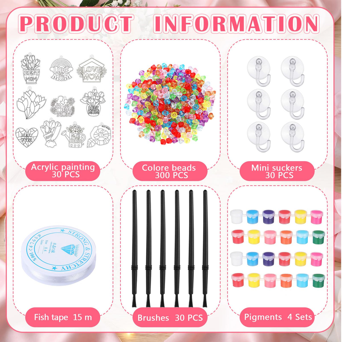 Beeveer 30 Sets Mother's Day Suncatchers Art Kits DIY Flower Tulip Best Mom Suncatcher Crafts Paint Your Own Window Ornaments for Adults Mothers Day Activities Party Favor