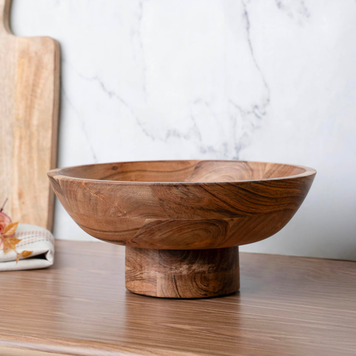Luxe Designs Wooden Footed Bowl Handcrafted Decorative Fruit Bowl with Elegant Footed Base for Dining, Serving, and Home Décor – Perfect for Fruits, Snacks, and Centerpiece Display
