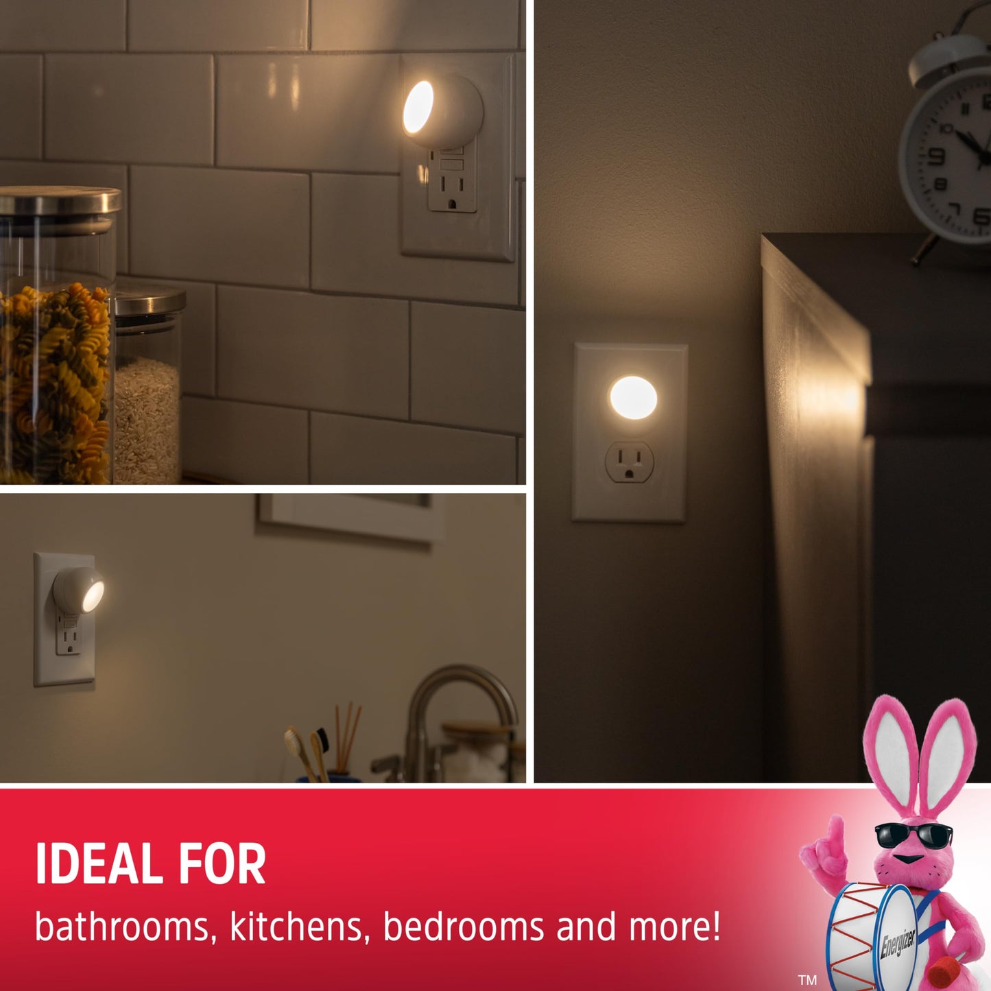 Energizer LED Rotating Night Lights Plug Into Wall Dusk to Dawn Sensor Home Decor Apartment Essentials Ambient Lighting Nightlight 40293 2 Pack