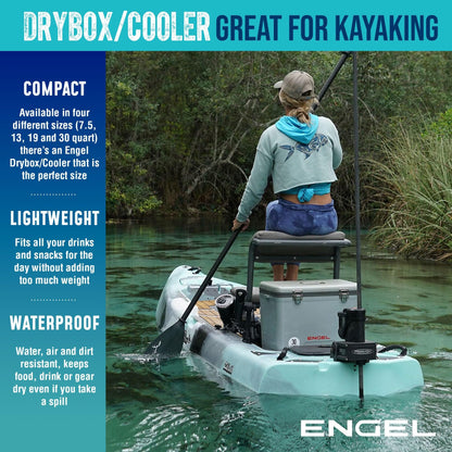 Engel UC19-RWB 19 Quart Fishing Live Bait Dry Box Ice Cooler with Stain/Odor-Resistant Surface and Shoulder Strap, USE Red, White and Blue with American Flag