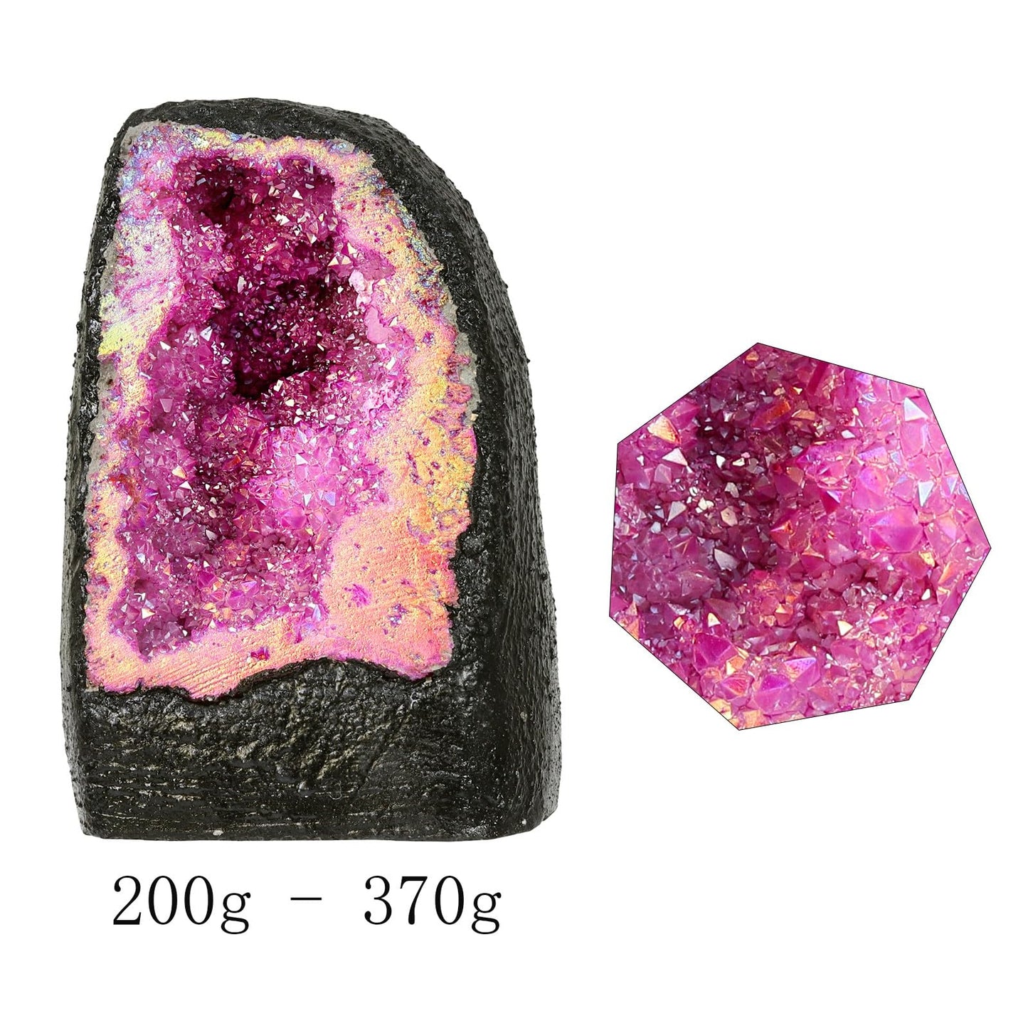 TUMBEELLUWA Irregular Titanium Coated Crystal Geode Stone Decor Natural Rainbow Rock Crystal Cluster Specimen for Home & Office, Fuchsia, Large