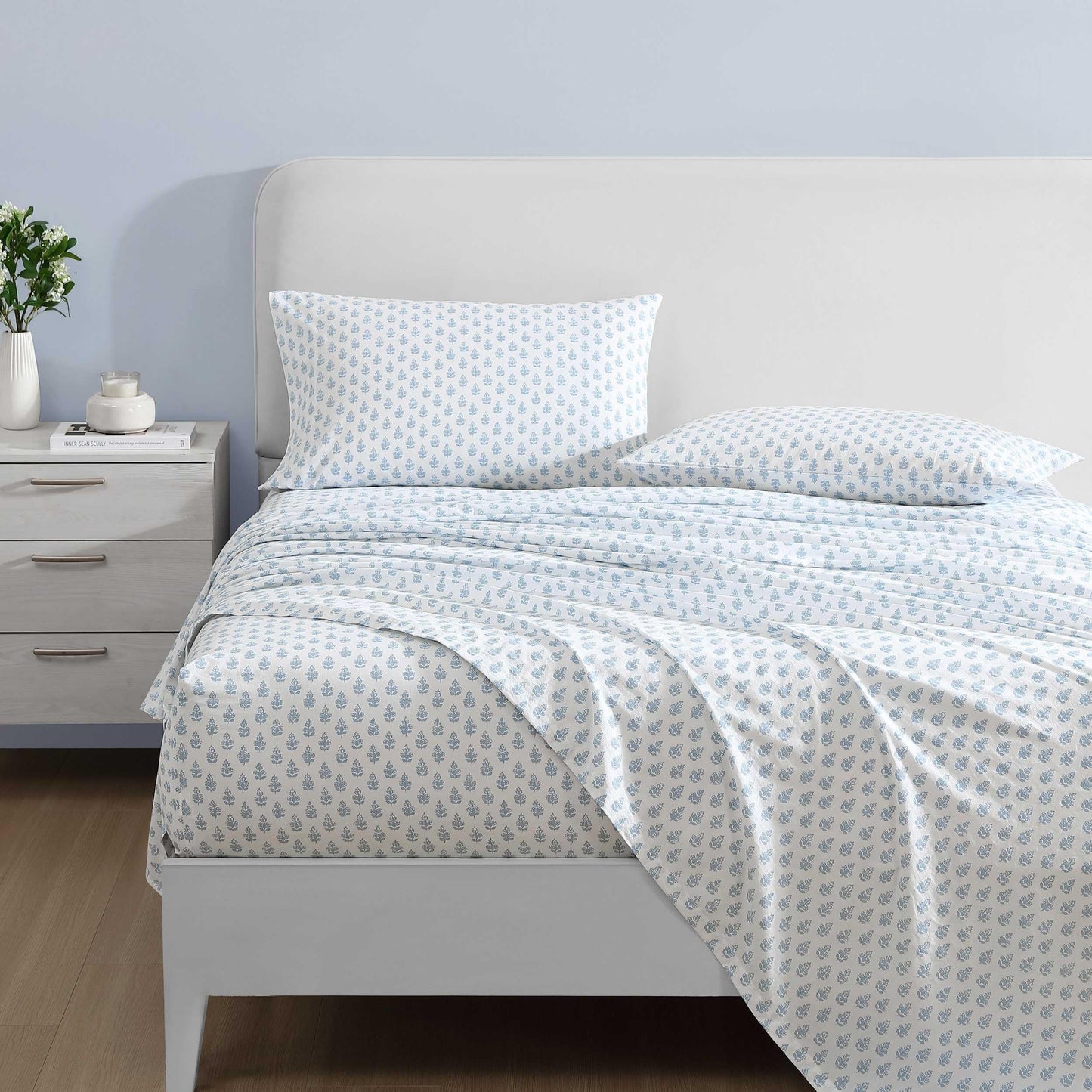 Laura Ashley - Twin Size Sheet Set, 100% Cotton Percale Bedding with Matching Pillowcase, Fully Elastic Fitted Sheet, Deep Pocket, Floral Room Decor (Francesca Blue)
