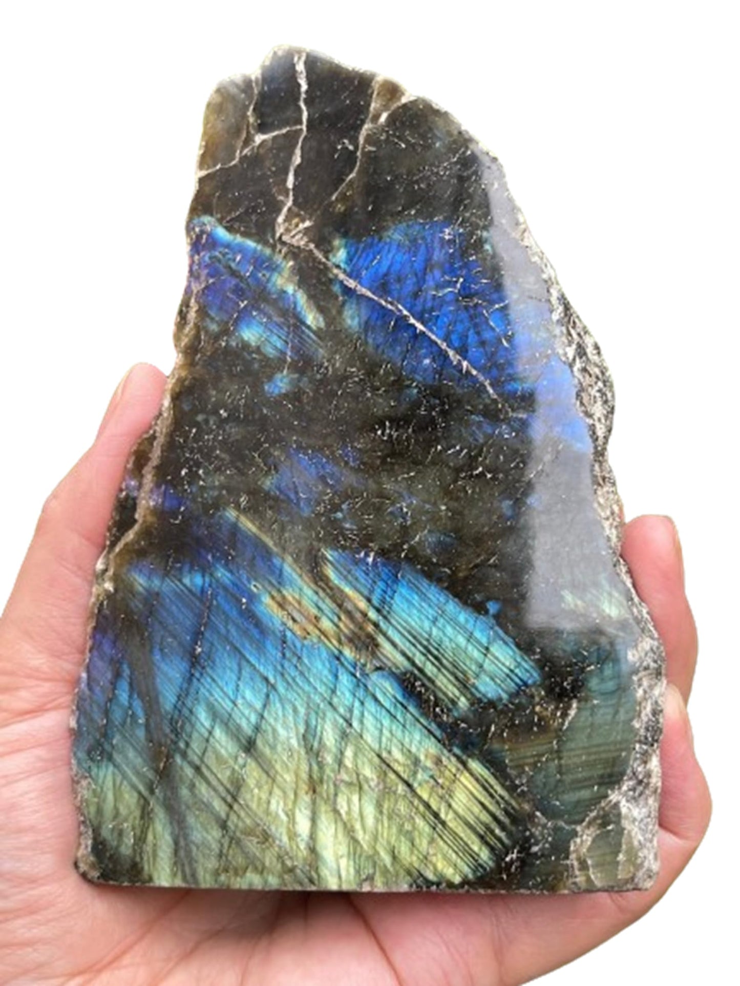 Natural Labradorite Slab, High Flash Free Standing Display Specimens, Raw Labradorite Slab Cut Base (0.5-1 lb)