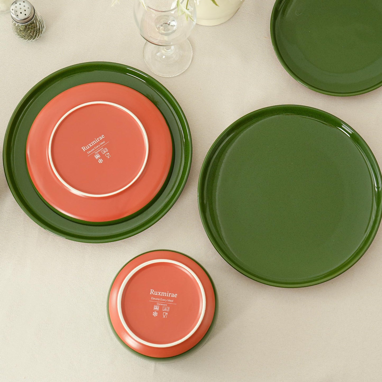 Ruxmirae Stoneware Cereal and Soup Bowls Set of 4, 6-Inch Dual Glaze Ceramic Bowls for Breakfast & Oatmeal, Microwave and Dishwasher Safe, Forest Glaze Green