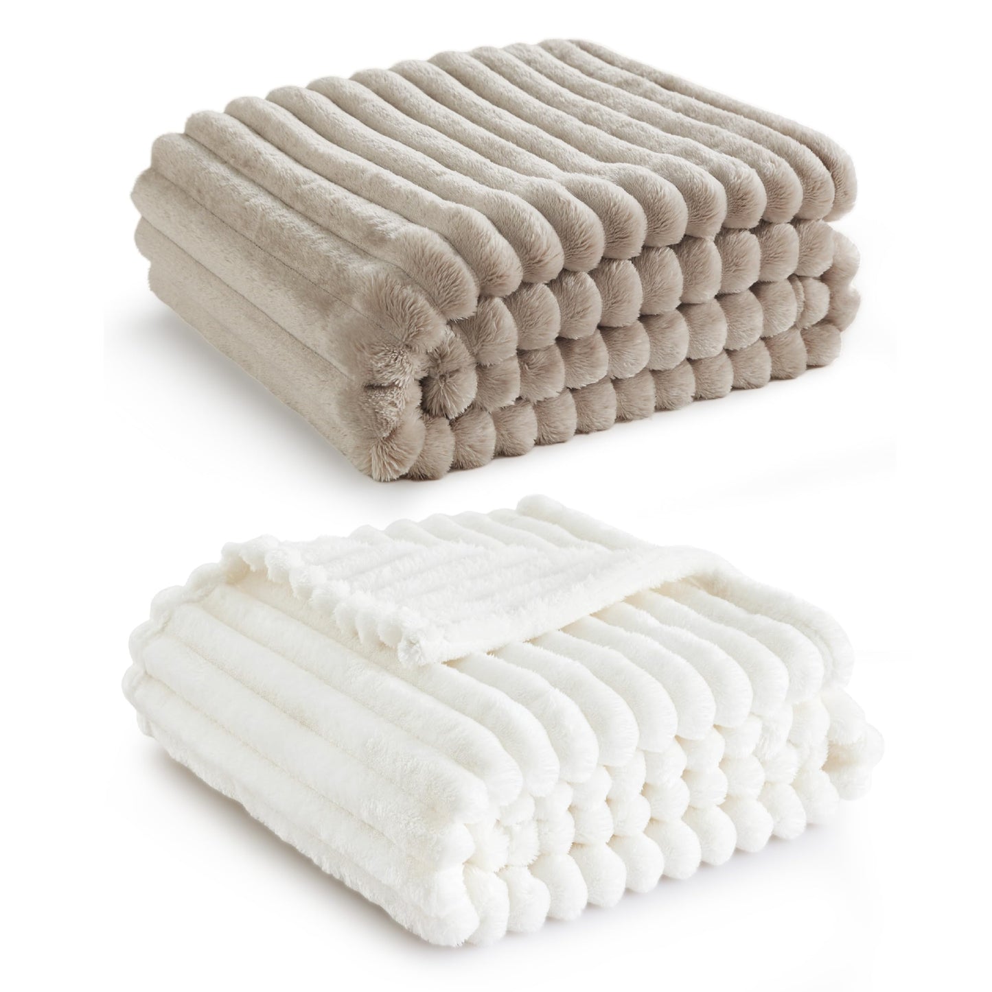 Bedsure Fleece Throw Blanket（White ＆ Beige）