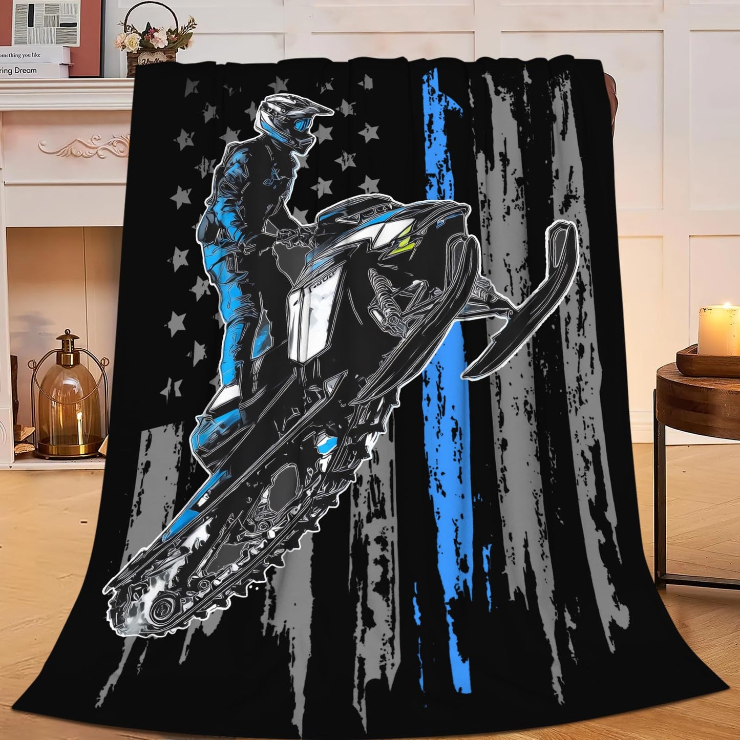 Baegopa Snowmobile Blanket Gifts for Girls Boys Skiing Sports Throw Blankets Cozy Plush Fleece America Flag Flannel Fuzzy for Men Women 50"X40"