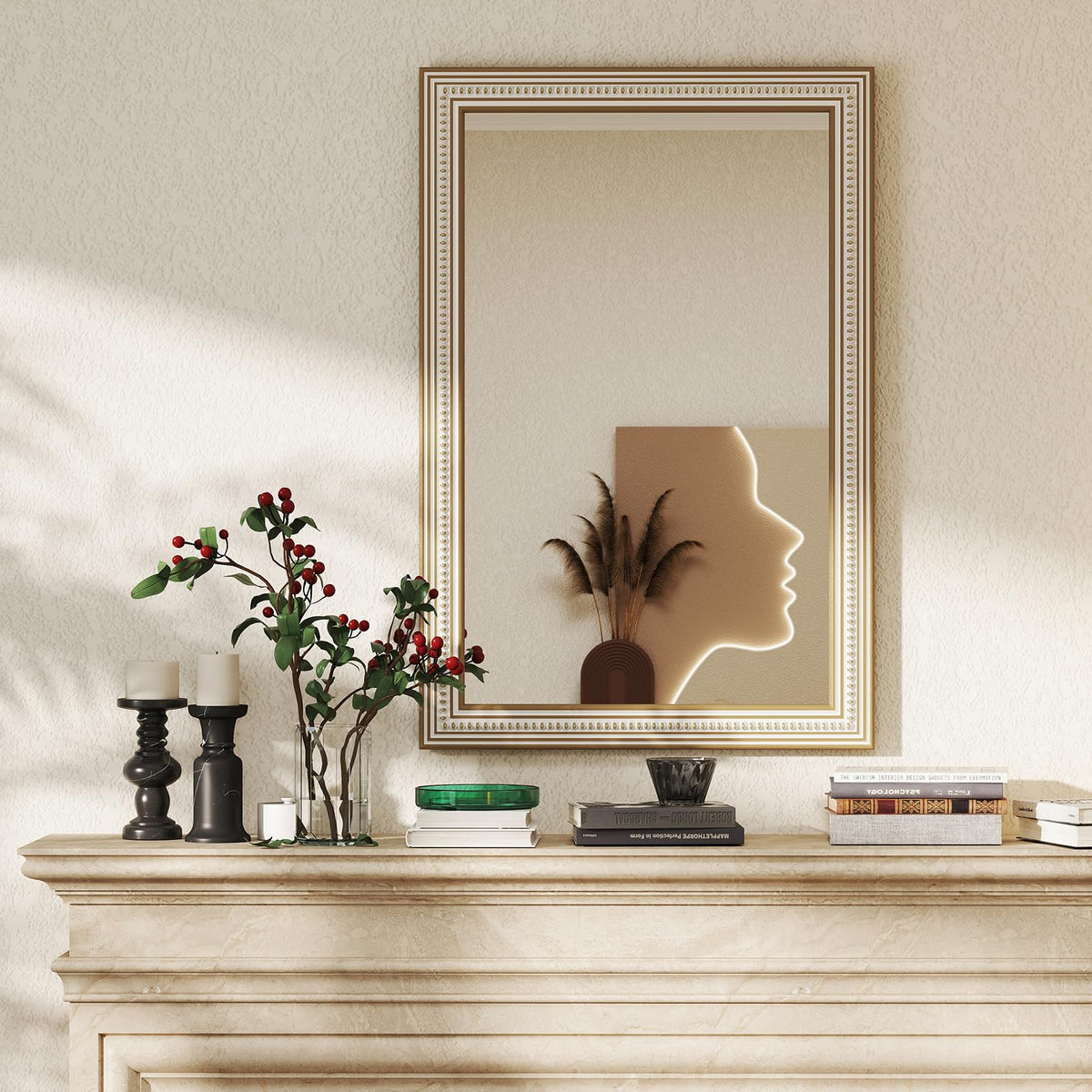 Reflinto 36x24 Inch Bathroom Decorative Wall Mirror, Rustic Farmhouse Wooden Frame Rectangular Mirrors for Over Sink, Living Room, Entryway, Foyer - Horizontal/Vertical Mount