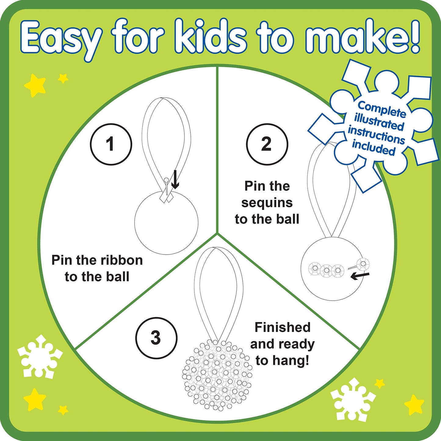 READY 2 LEARN- Create Your Own Sequin Ornaments - Set of 6 - Christmas Crafts for Kids - Christmas Tree Decorations - All Materials Included, Green,Red,Silver