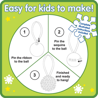 READY 2 LEARN- Create Your Own Sequin Ornaments - Set of 6 - Christmas Crafts for Kids - Christmas Tree Decorations - All Materials Included, Green,Red,Silver