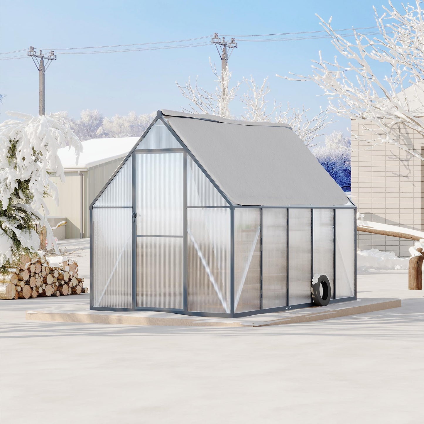 6x9 FT Greenhouse, Walk in Green Houses for Outside and Garden Planting, Polycarbonate Greenhouse with Aluminum Frame, Lockable Door and Ajustable Roof Vent for Backyard, Patio