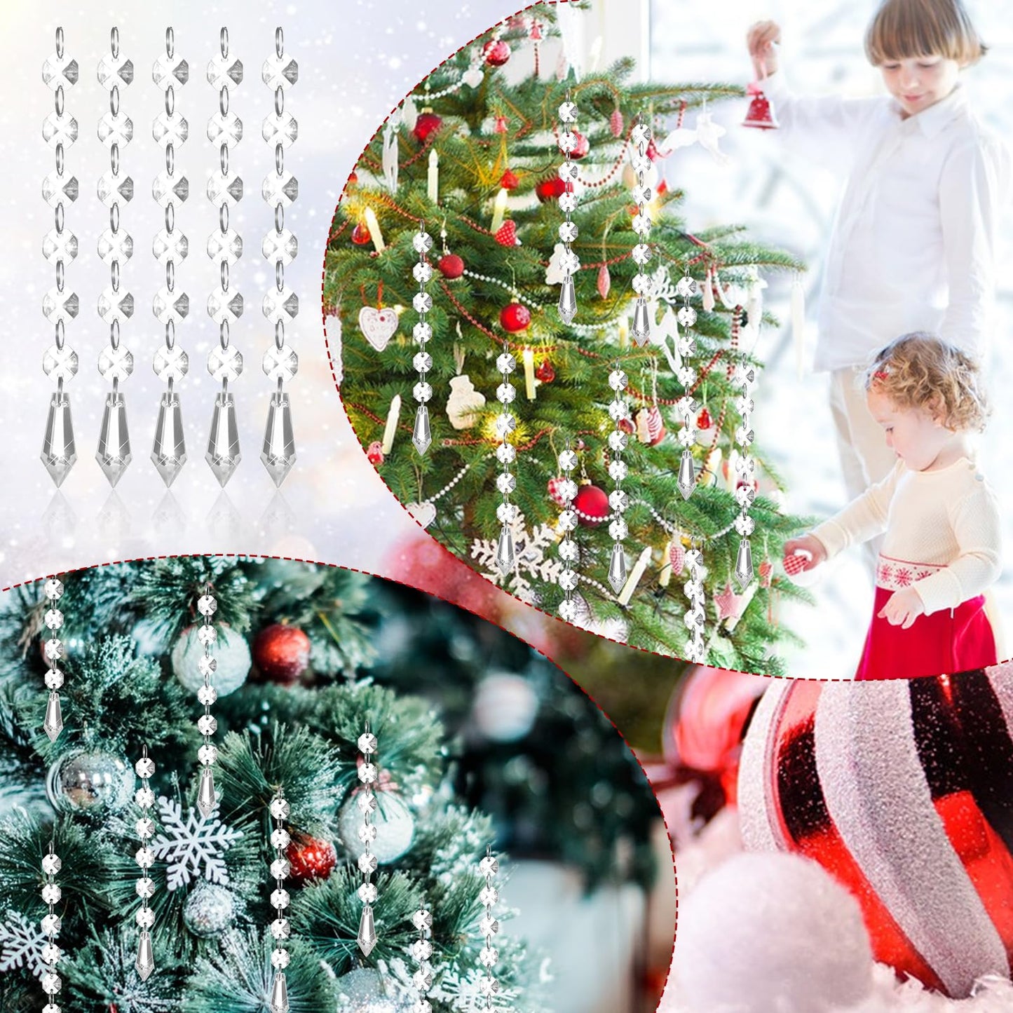 100 Pcs Acrylic Hanging Crystals for Centerpieces Chandelier Clear Crystal Garland Strands Ornament Acrylic Clear Beads Prisms Pendant for Christmas Tree Window Home Decoration(Icicle)