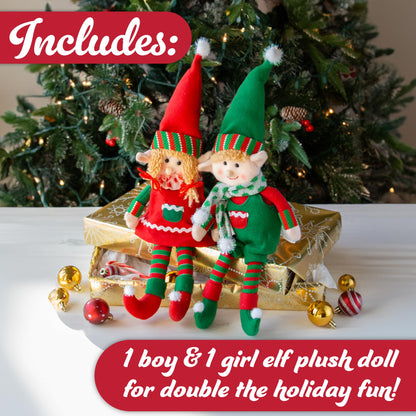 Elf Plush Christmas Stuffed Dolls, Set of 2-12" Boy and Girl Elves Holiday Cute Plush Shelf Toys - Fun Kids Buddy Figurine Decorations, Christmas Winter Holiday Party Festive Decor and Gift Exchange