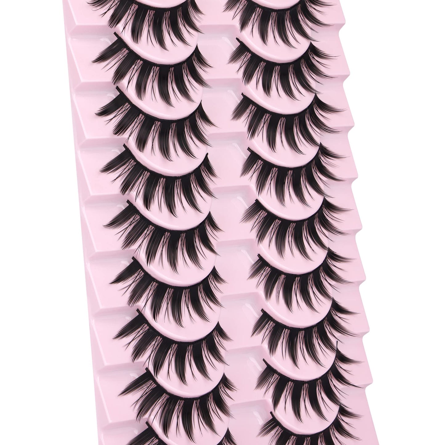 False Eyelashes 10 Pairs Manga Lashes Japanese Style Anime Thick Cosplay Lashes Natural Look 16MM Spiky 8D Wispy Faux Mink Lashes Full Strip Doll Lashes by FANXITON
