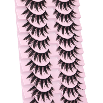 False Eyelashes 10 Pairs Manga Lashes Japanese Style Anime Thick Cosplay Lashes Natural Look 16MM Spiky 8D Wispy Faux Mink Lashes Full Strip Doll Lashes by FANXITON