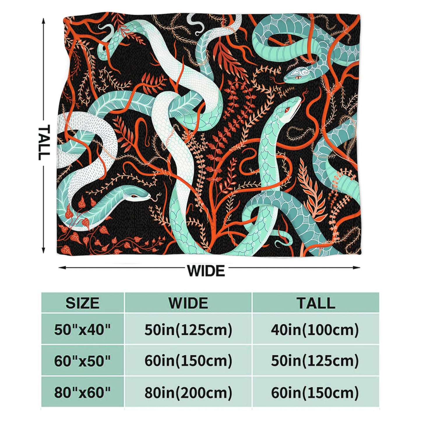 Tijuboni Snake Throw Blanket Snake Gifts for Girls Boys Women Men Kids Adults Soft Flannel Fleece Blanket for Couch Sofa Bed Home Decor 40"x50"